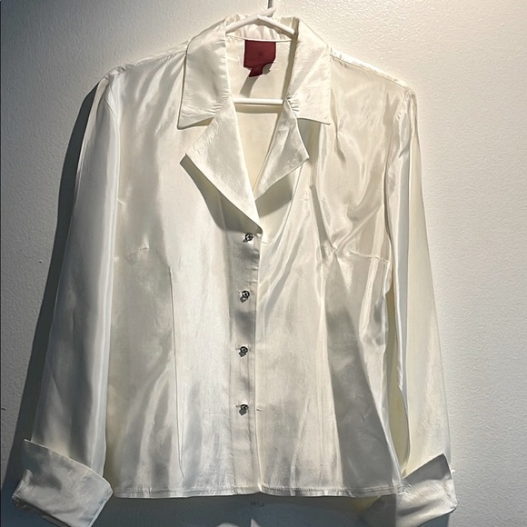 White Button Down Shirt by JS Collections with Cuffed Sleeves Size 12 - Picture 2 of 8